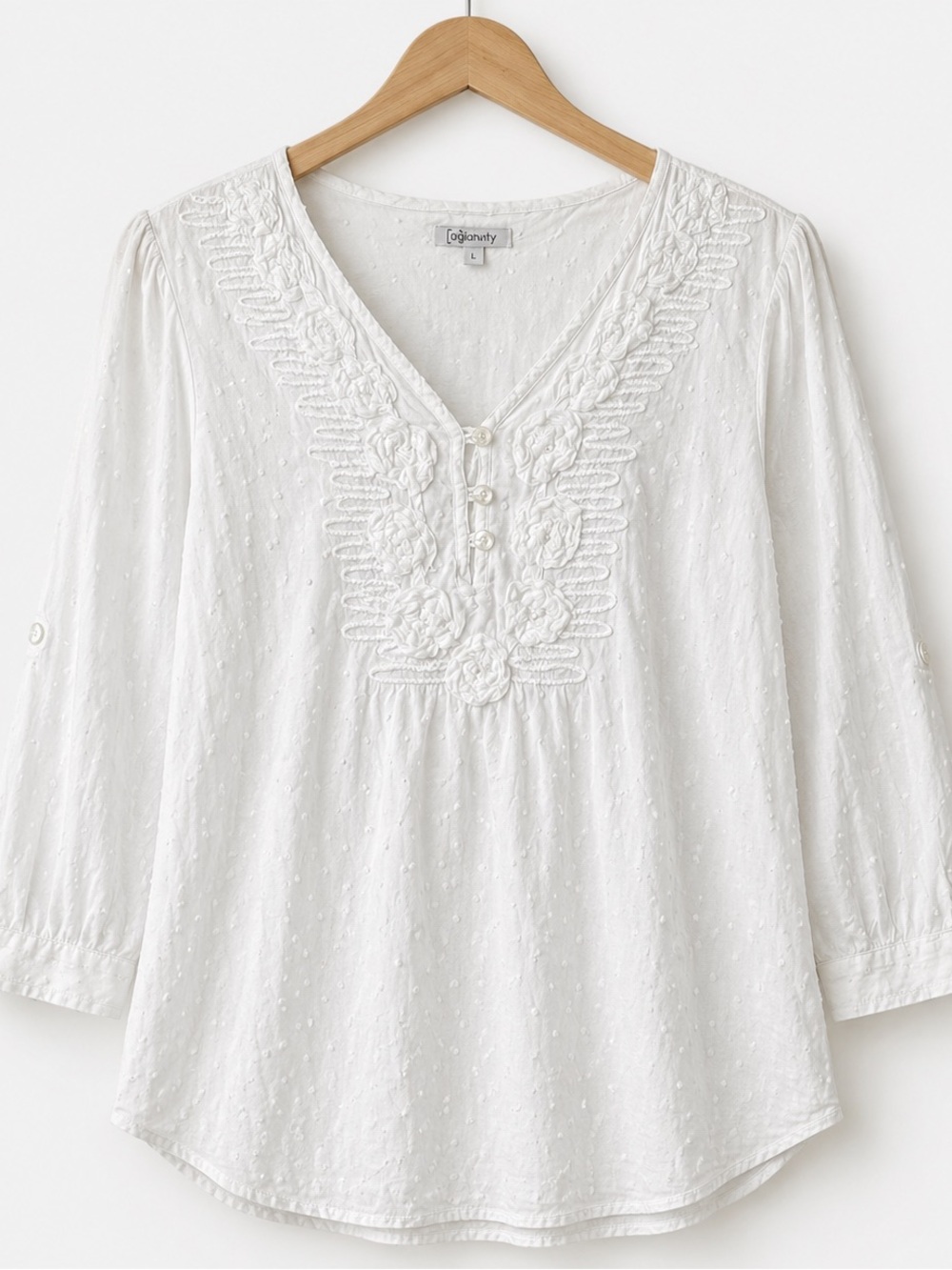 Relativity NWT 100% Cotton Swiss Dot Peasant Blouse White 1X Boho